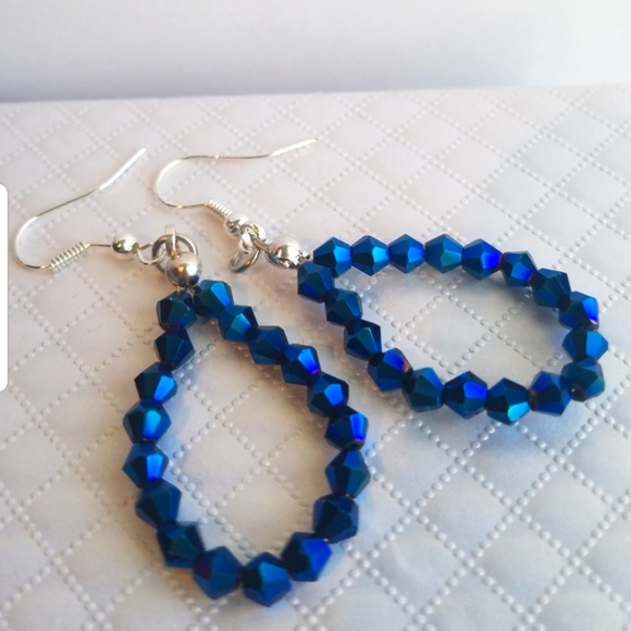 Swarovski Jewelry - Swarovski Elements Teardrop Hoop Metallic Blue Earrings NWT